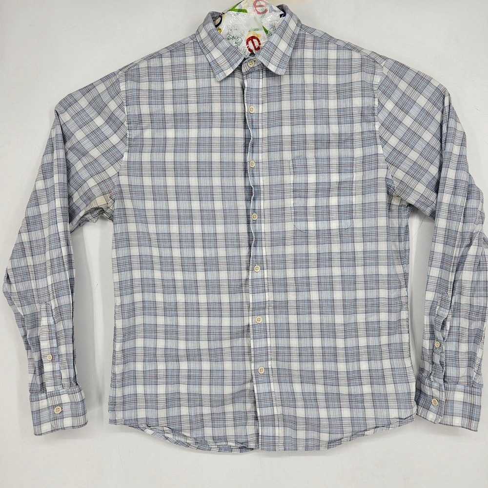 Faherty Shirt Mens Large Blue Plaid‎ Long Sleeve Button Up Casual Soft FLAWS
